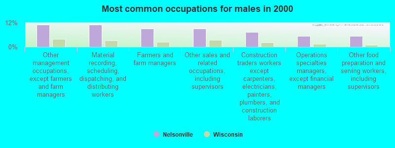 Most common occupations for males in 2000