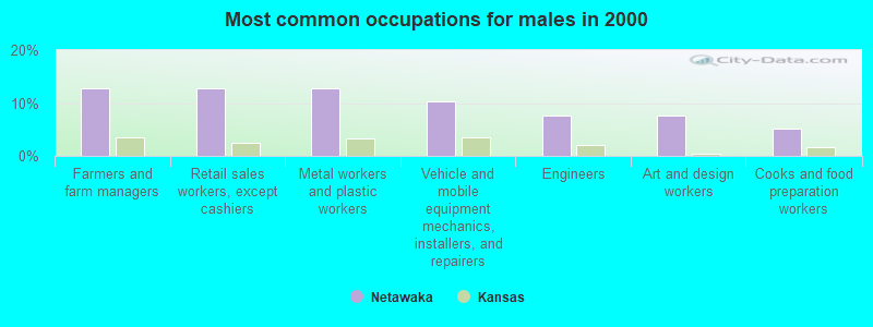 Most common occupations for males in 2000