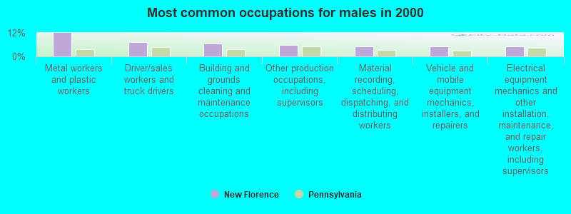 Most common occupations for males in 2000