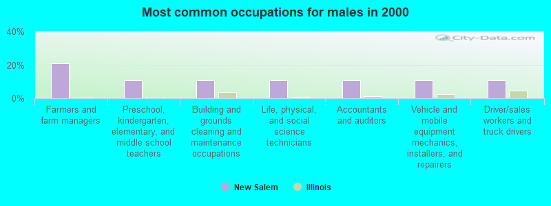 Most common occupations for males in 2000