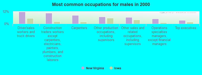 Most common occupations for males in 2000