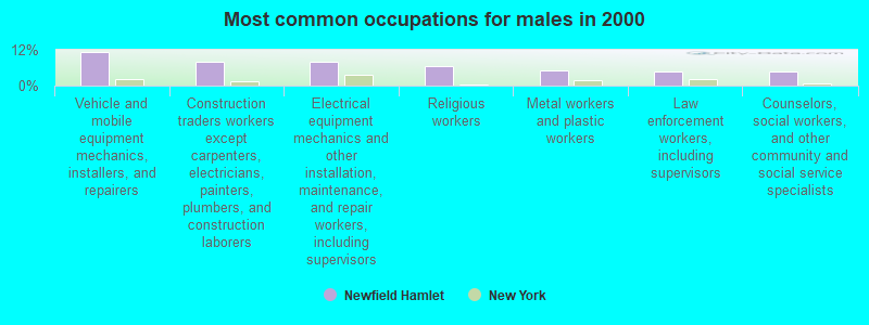 Most common occupations for males in 2000