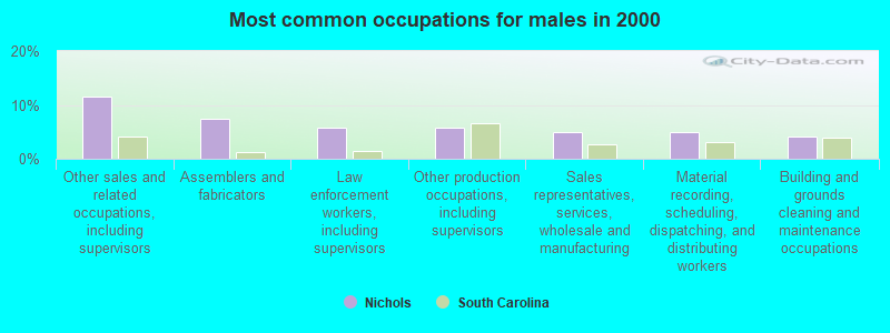 Most common occupations for males in 2000