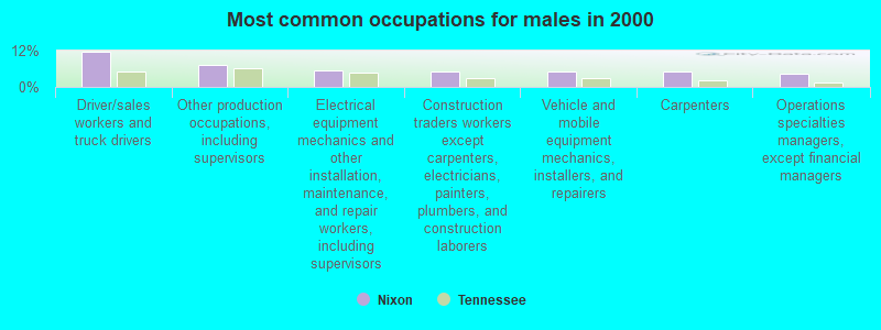 Most common occupations for males in 2000