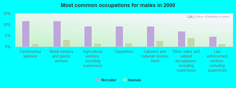 Most common occupations for males in 2000