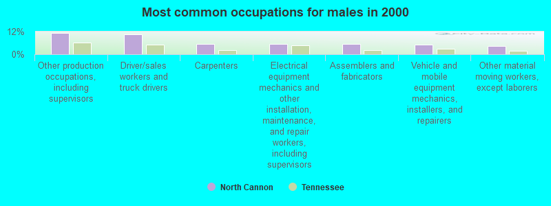 Most common occupations for males in 2000