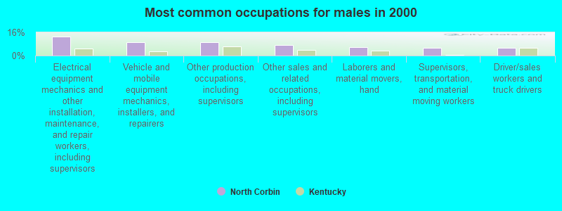 Most common occupations for males in 2000