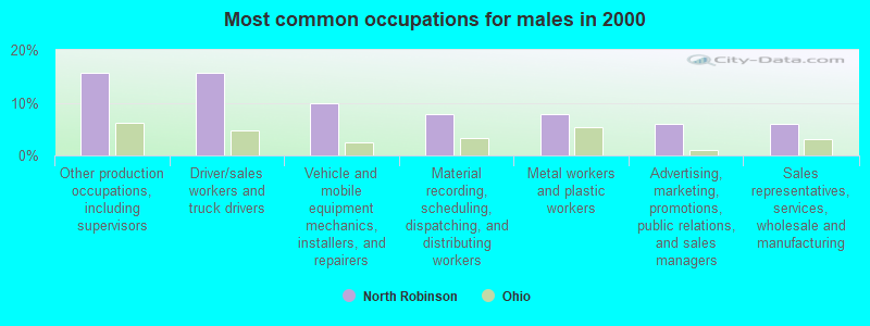 Most common occupations for males in 2000