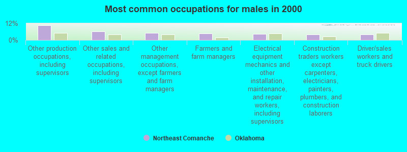 Most common occupations for males in 2000