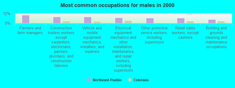 Most common occupations for males in 2000