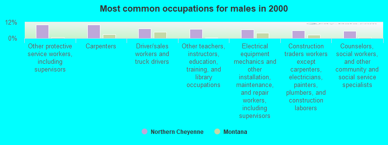 Most common occupations for males in 2000