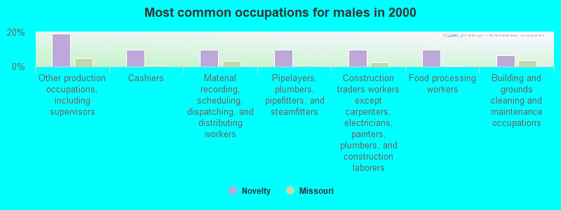 Most common occupations for males in 2000