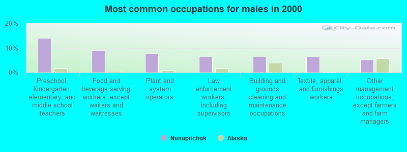 Most common occupations for males in 2000