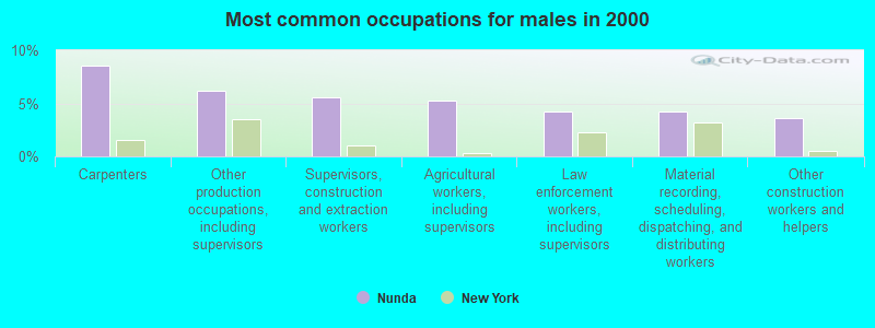 Most common occupations for males in 2000