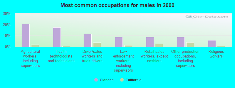 Most common occupations for males in 2000