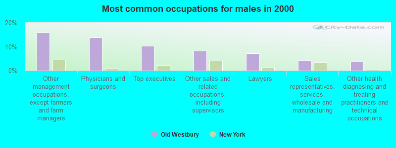 Most common occupations for males in 2000