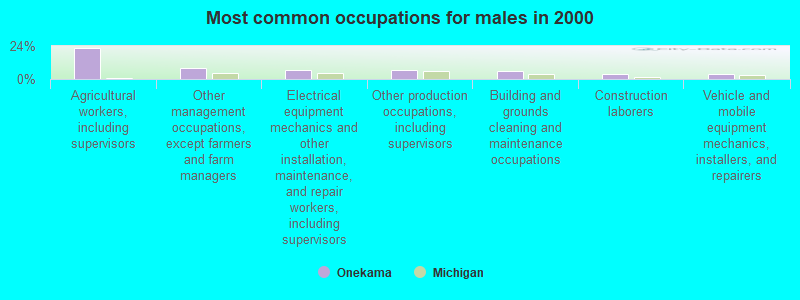 Most common occupations for males in 2000