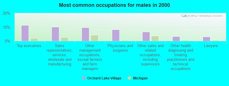 Most common occupations for males in 2000