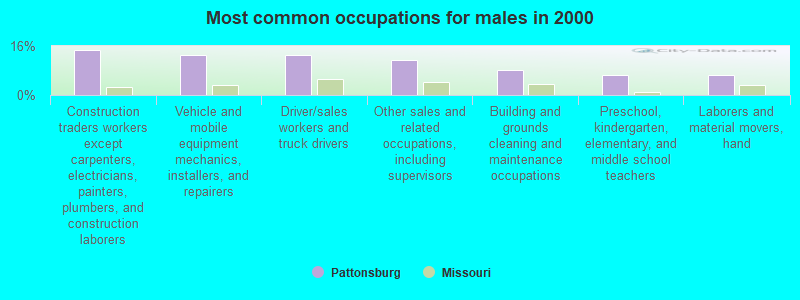 Most common occupations for males in 2000