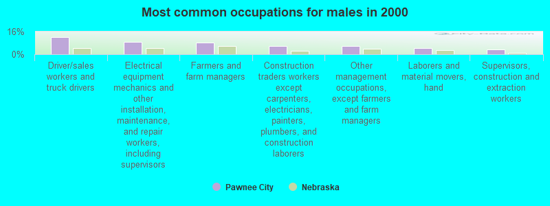 Most common occupations for males in 2000