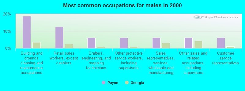 Most common occupations for males in 2000