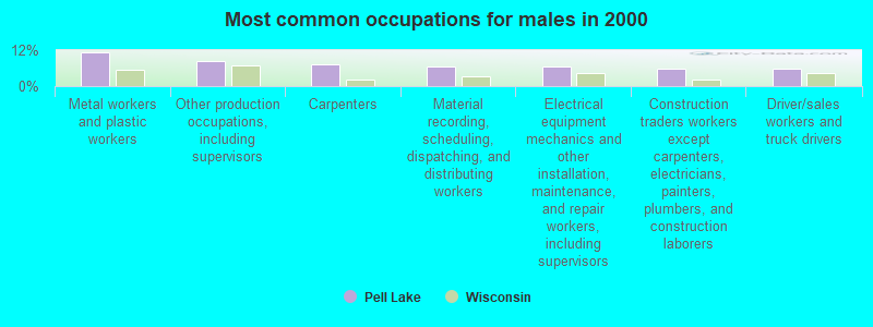 Most common occupations for males in 2000