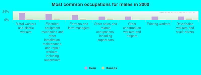 Most common occupations for males in 2000