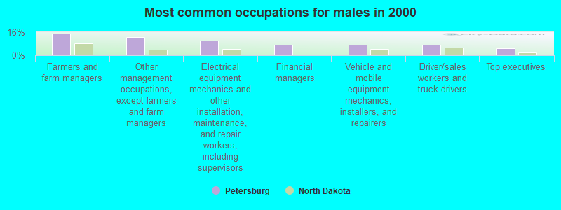 Most common occupations for males in 2000