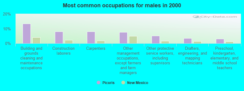 Most common occupations for males in 2000