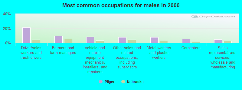 Most common occupations for males in 2000