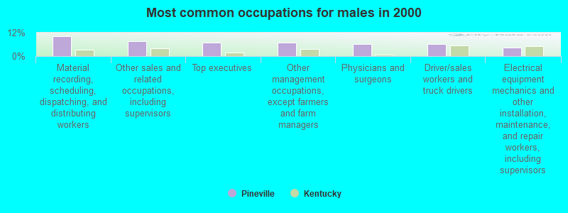 Most common occupations for males in 2000