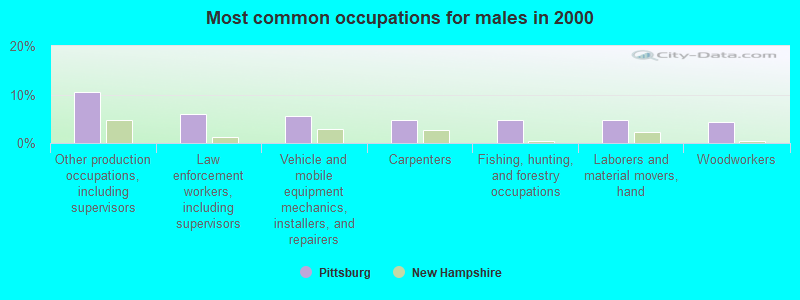 Most common occupations for males in 2000