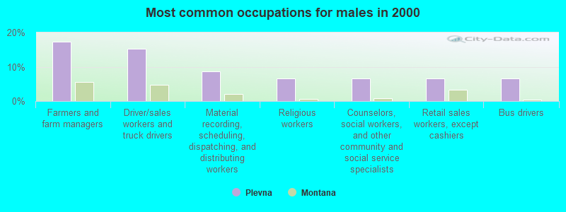 Most common occupations for males in 2000