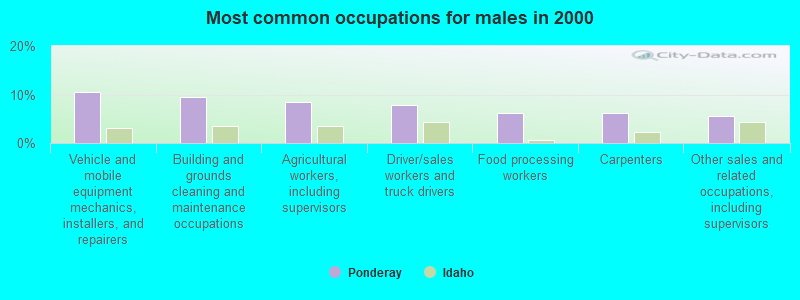 Most common occupations for males in 2000