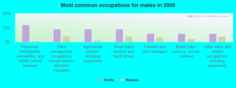 Most common occupations for males in 2000