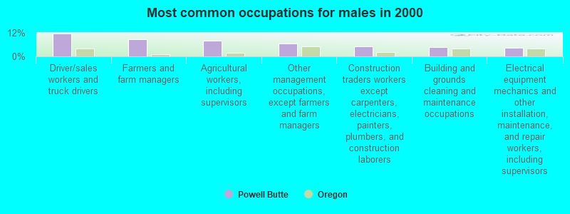 Most common occupations for males in 2000