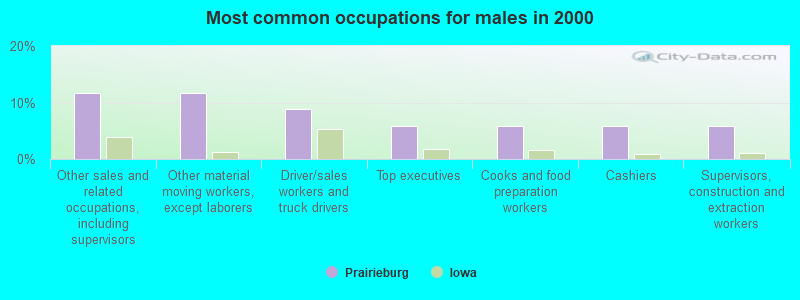 Most common occupations for males in 2000