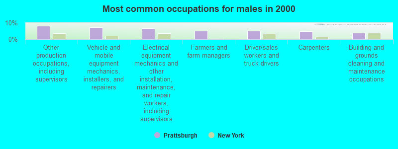 Most common occupations for males in 2000