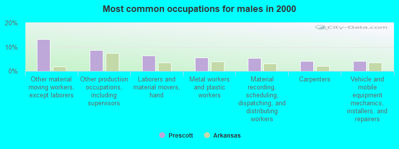 Most common occupations for males in 2000