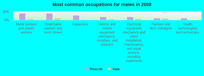 Most common occupations for males in 2000