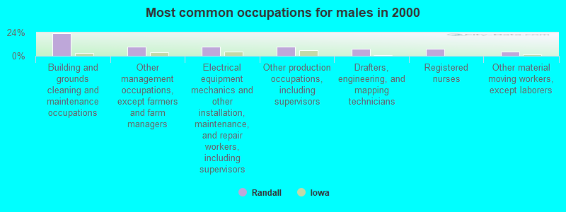 Most common occupations for males in 2000