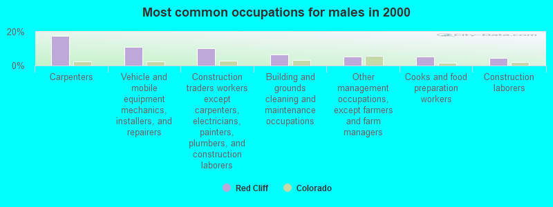 Most common occupations for males in 2000