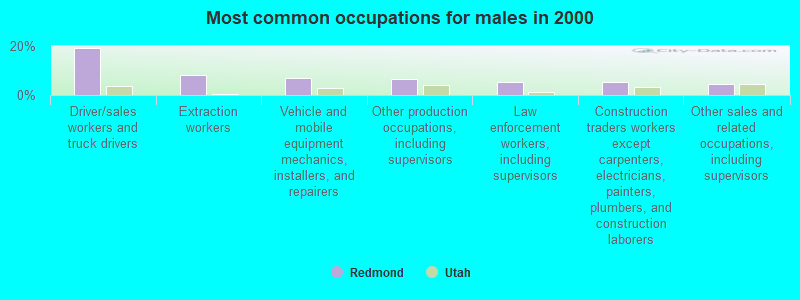 Most common occupations for males in 2000