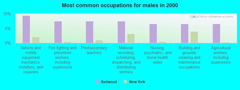 Most common occupations for males in 2000