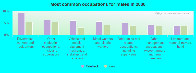 Most common occupations for males in 2000