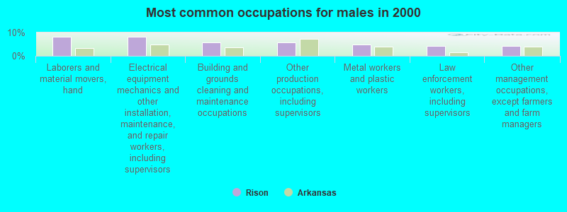 Most common occupations for males in 2000