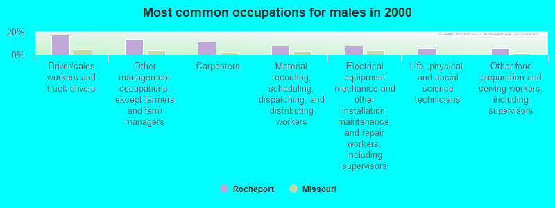 Most common occupations for males in 2000