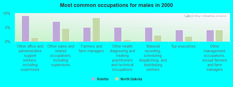 Most common occupations for males in 2000