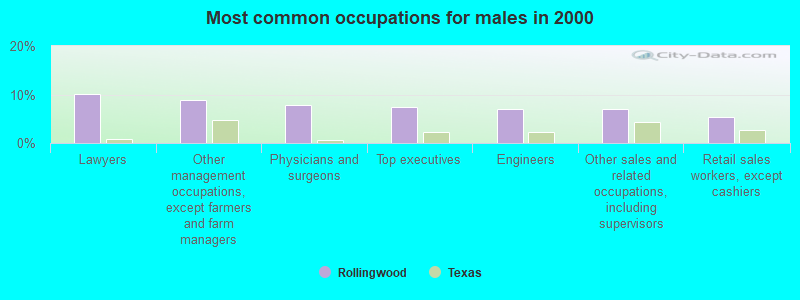 Most common occupations for males in 2000