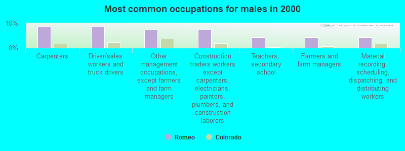 Most common occupations for males in 2000